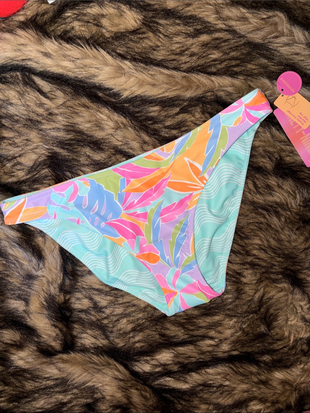 Ninety-Nine Reversible Tropical Bikini Bottom Cheeky Coverage, Mid Rise Size L
